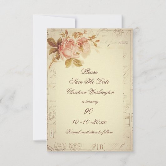  Paris Postmarks Chic Rozen 90th Save The Date (Achterkant)