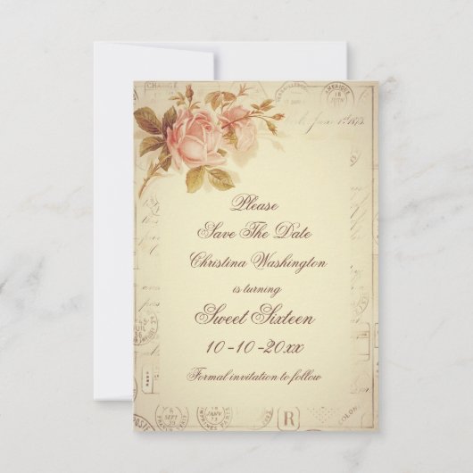  Paris Postmarks Chic Rozen Sweet 16 Save The Date (Achterkant)