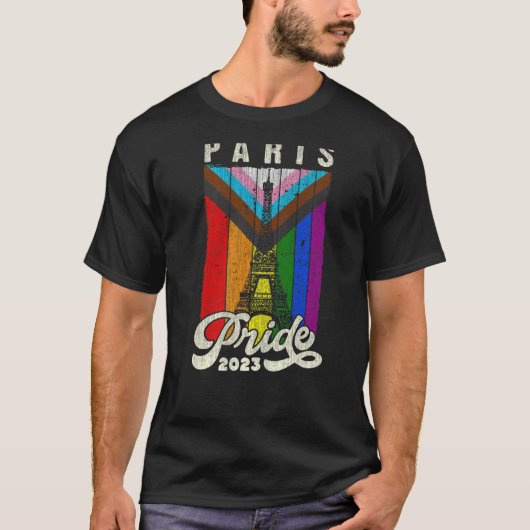Paris Pride 2023 Eiffel Tower Progress Flag T-shirt (Voorkant)