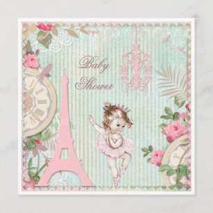 Paris Princess Ballerina Shabby Chic Baby shower Kaart