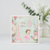 Paris prinses in Tutu Shabby Chic Baby shower Kaart (Staand voorkant)