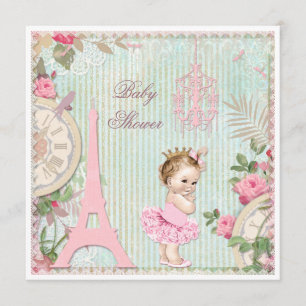 Paris prinses in Tutu Shabby Chic Baby shower Kaart