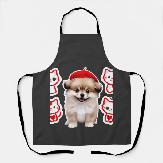 Paris Pup & Kitty Crew � Cute Beret Hond en Kat Schort (Voorkant)