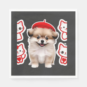 Paris Pup & Kitty Crew � Cute Beret Hond en Kat Servet