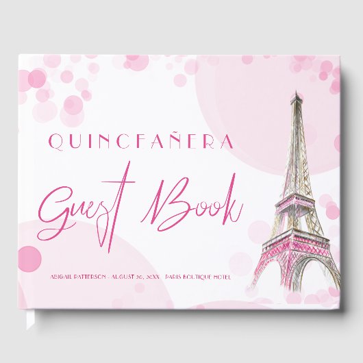 Paris Quinceanera Eiffeltoren Roze Wit Verjaardag Gastenboek (Voorkant)