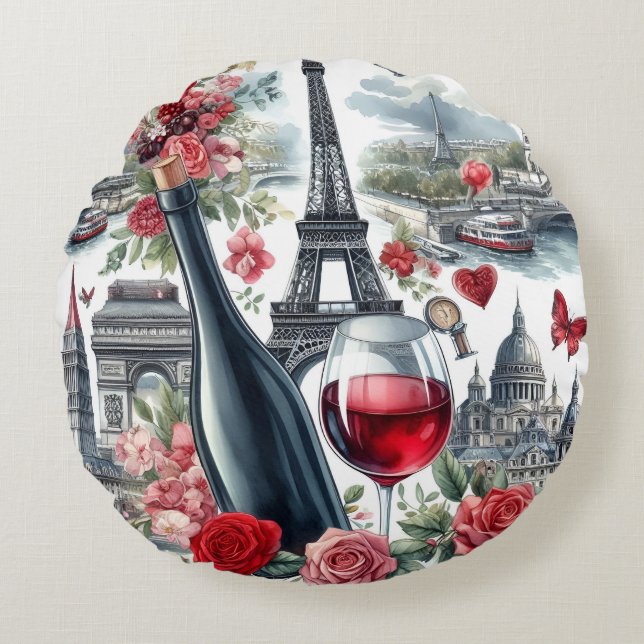 paris red wine rond kussen (Voorkant)
