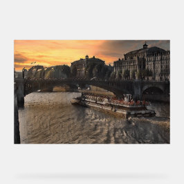 Paris Rivier Muurkunst Stadsgezicht Zonsondergang  Acryl Bord