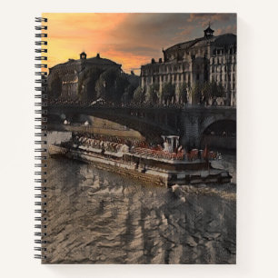 Paris Rivier Muurkunst Stadsgezicht Zonsondergang  Notitieboek