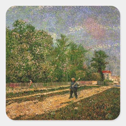 Paris Road with Peasant by Vincent van Gogh Vierkante Sticker (Voorkant)