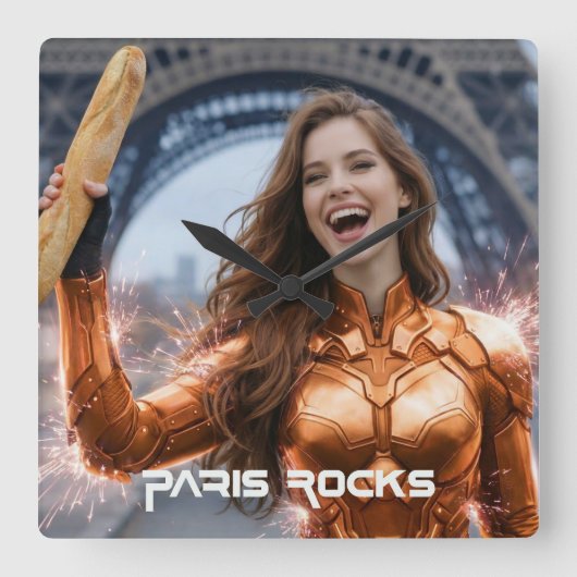 PARIS ROCKS VIERKANTE KLOK (Voorkant)