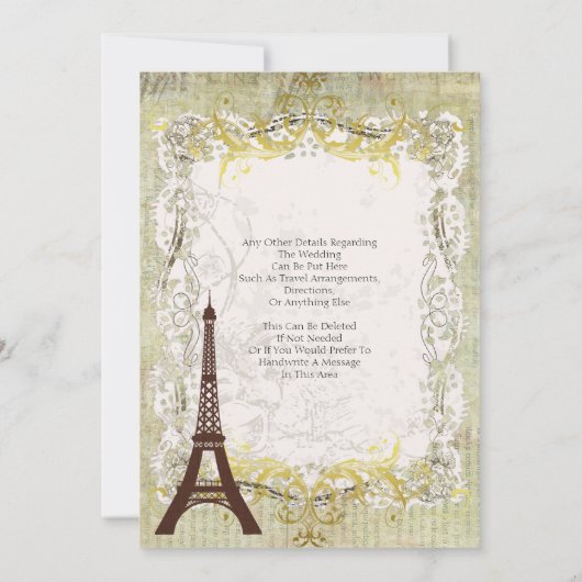 Paris Romantic  Style Wedding Kaart (Achterkant)