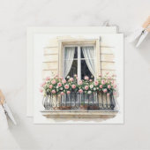 Paris Roos Balkon Aquarel Kaart (Voorkant / Achterkant in situ)