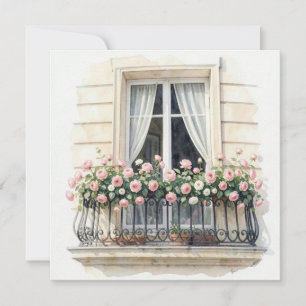Paris Roos Balkon Aquarel Kaart