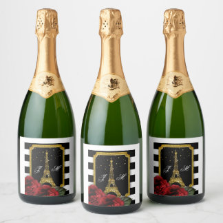 Paris Roos Eiffeltoren witte streep Sparkling Wijnetiket