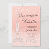 Paris Roos Gold Glitter Lights Quinceañera Kaart (Voorkant)
