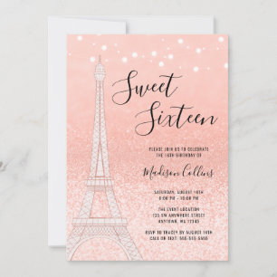 Paris Roos Gold Glitter Lights Sweet 16 Kaart