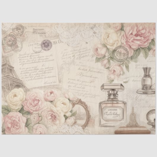 Paris Rose Brieven Vintage Decoupage Tissuepapier (Voorkant)