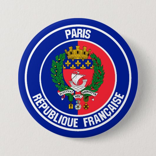 Paris Round Emblem Ronde Button 7,6 Cm (Voorkant)