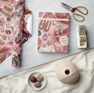 Paris Roze Bourgogne Kerst Juwelen Cadeaupapier