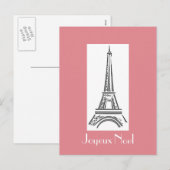 Paris Roze Eiffeltoren Frans Kerst Briefkaart (Voorkant / Achterkant)