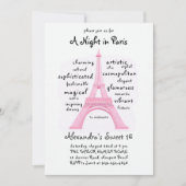 Paris Roze Eiffeltoren Word Cloud Chic Sweet 16 Kaart (Voorkant)