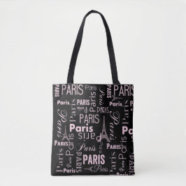 Paris roze en zwart tote bag