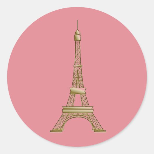 Paris Roze & Goud Eiffeltoren Ronde Sticker (Voorkant)