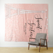 Paris Roze Gouden Glitter Lichtjes Sweet 16 Achter Wandkleed (In Situ (horizontaal))