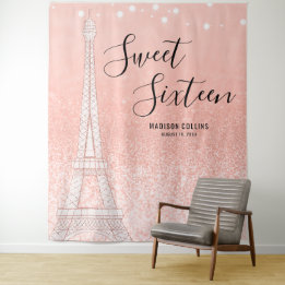 Paris Roze Gouden Glitter Lichtjes Sweet 16 Achter Wandkleed