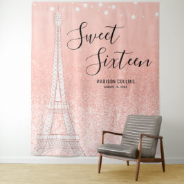 Paris Roze Gouden Glitter Lichtjes Sweet 16 Achter Wandkleed