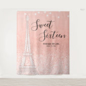 Paris Roze Gouden Glitter Lichtjes Sweet 16 Achter Wandkleed (Voorkant)