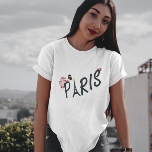Paris roze madeliefje bloem en vlinder t-shirt