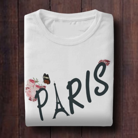 Paris roze madeliefje bloem en vlinder t-shirt