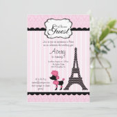 Paris roze poedel eiffle toren thee party bruids kaart (Staand voorkant)