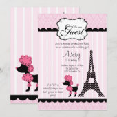 Paris roze poedel eiffle toren thee party bruids kaart (Voorkant / Achterkant)