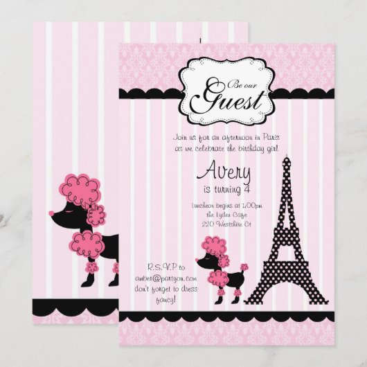 Paris roze poedel eiffle toren thee party bruids kaart (Voorkant / Achterkant)