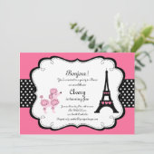 Paris roze poedel eiffle toren thee party bruids kaart (Staand voorkant)