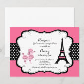 Paris roze poedel eiffle toren thee party bruids kaart (Voorkant / Achterkant)