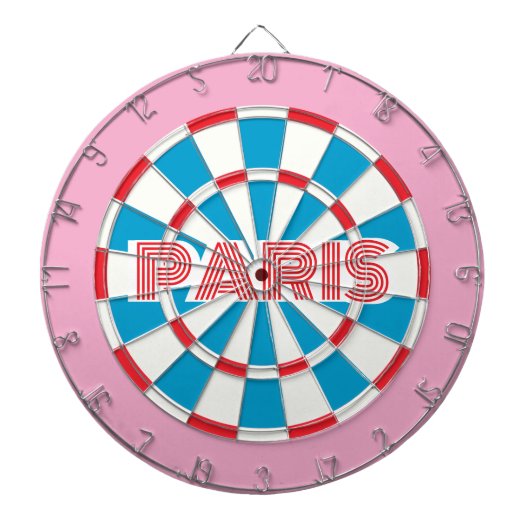 PARIS Roze Rood Wit en Blauw bewerkbare tekst Retr Dartbord (Voorkant)