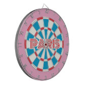 PARIS Roze Rood Wit en Blauw bewerkbare tekst Retr Dartbord (Voorkant Links)