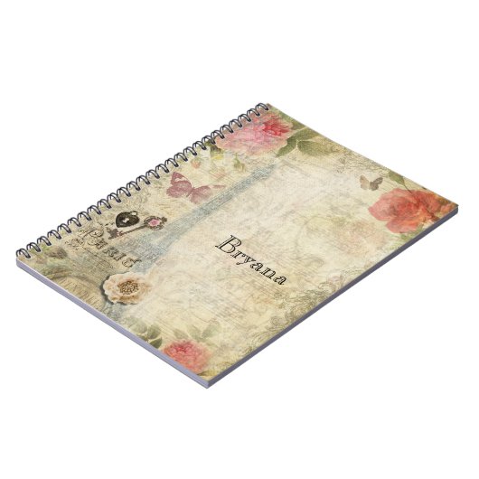  Paris Roze Roses Lock & Key Shabby Chic Notitieboek (Linkerzijde)