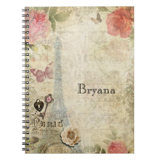  Paris Roze Roses Lock & Key Shabby Chic Notitieboek (Voorkant)