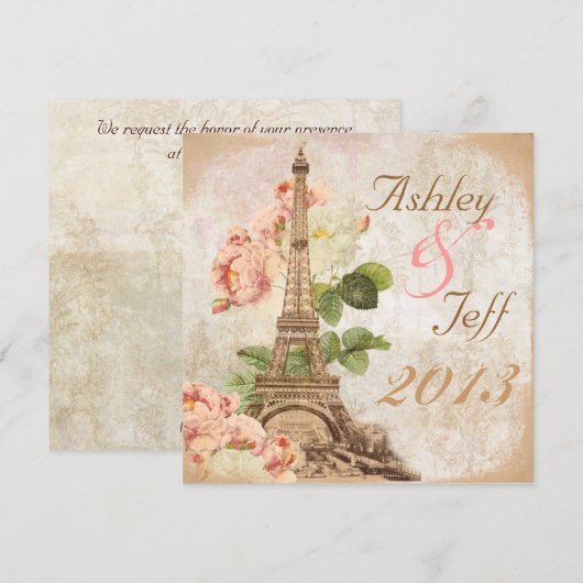 Paris roze roze romantische bruiloft kaart (Voorkant / Achterkant)