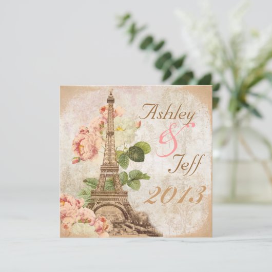 Paris roze roze  romantische bruiloft kaart (Staand voorkant)
