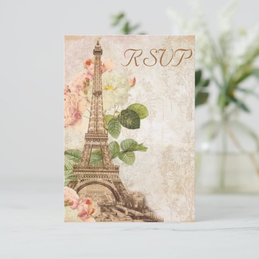 Paris Roze Roze  Romantische RSVP-kaart RSVP Kaartje (Staand voorkant)