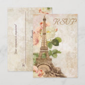Paris Roze Roze Romantische RSVP-kaart RSVP Kaartje (Voorkant / Achterkant)