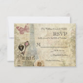  Paris roze rozen slot & Key Wedding RSVP (Voorkant)