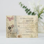 Paris roze rozen slot & Key Wedding RSVP (Staand voorkant)