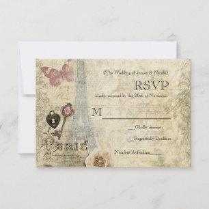 Paris roze rozen slot & Key Wedding RSVP