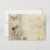Paris roze rozen slot & Key Wedding RSVP Kaartje (Achterkant)